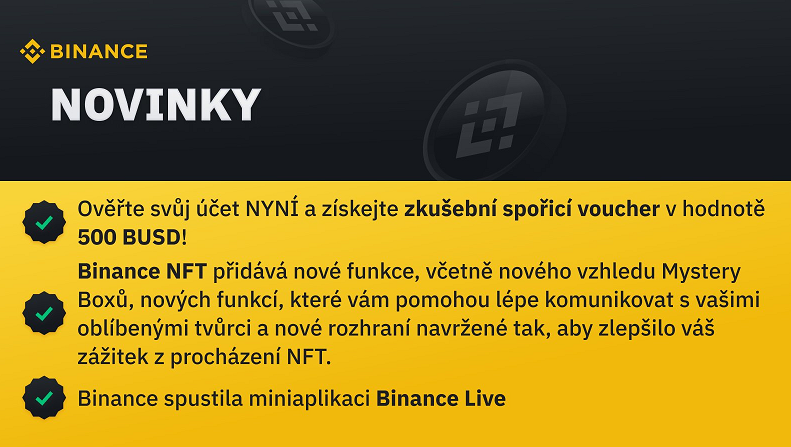 BINANCE burza novinky