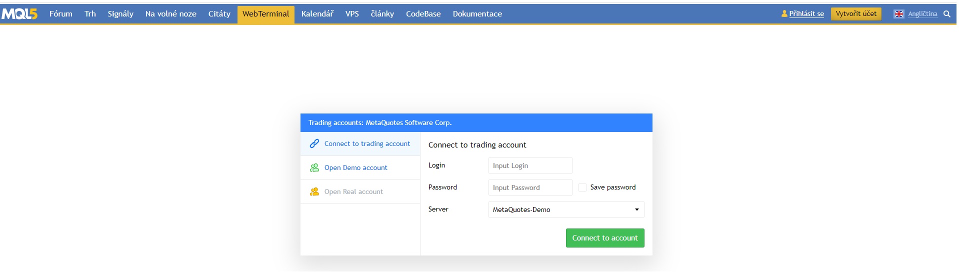 webový terminál MT4
