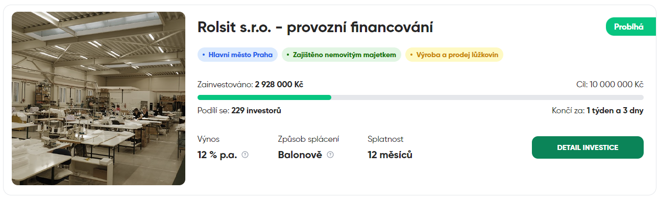 Alternativní investice s Fingood - Rolsit s.r.o. - provozní financování | TradeCZ